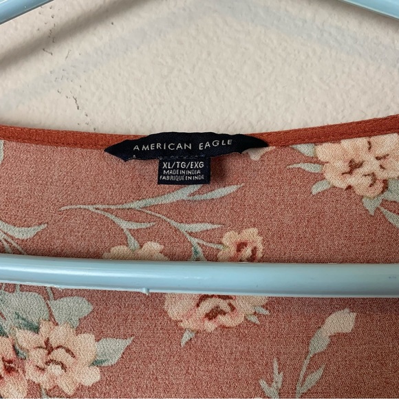 American Eagle Floral Rust Tie Front Blouse - Picture 2 of 2